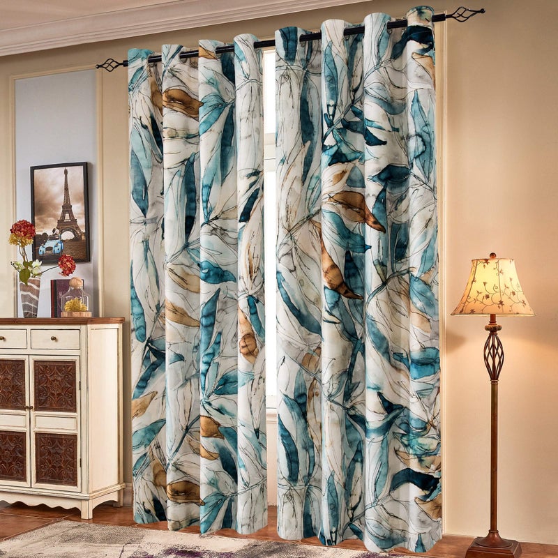 SUBRTEX Light Flitering Curtains 52Wx95L, Room Darkening Vibrant Floral Drapes, 50% Blackout, Semi Sheer Boho Farmhouse Curtains for Living Room, Blue - Image 1
